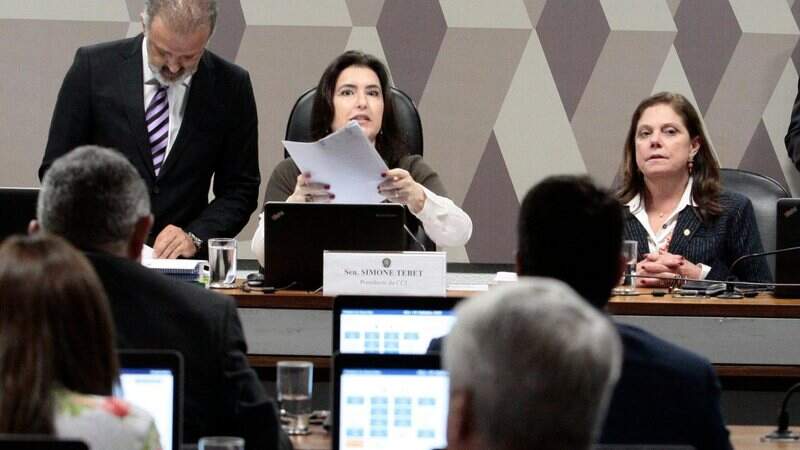 Senadora Simone Tebet durante a reunião da CCJ (Foto: Roberto Castello/Assessoria)