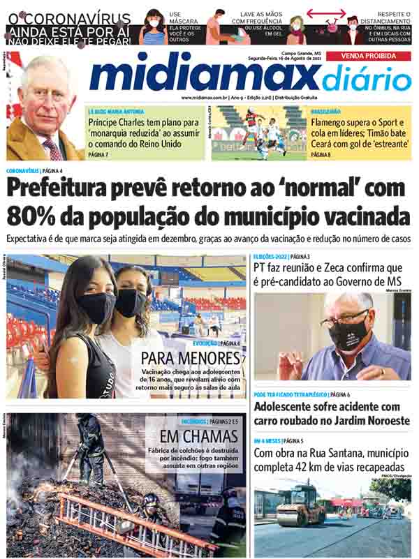 [Confira a capa do Midiamax Diário desta segunda-feira, 16 de agosto de 2021]