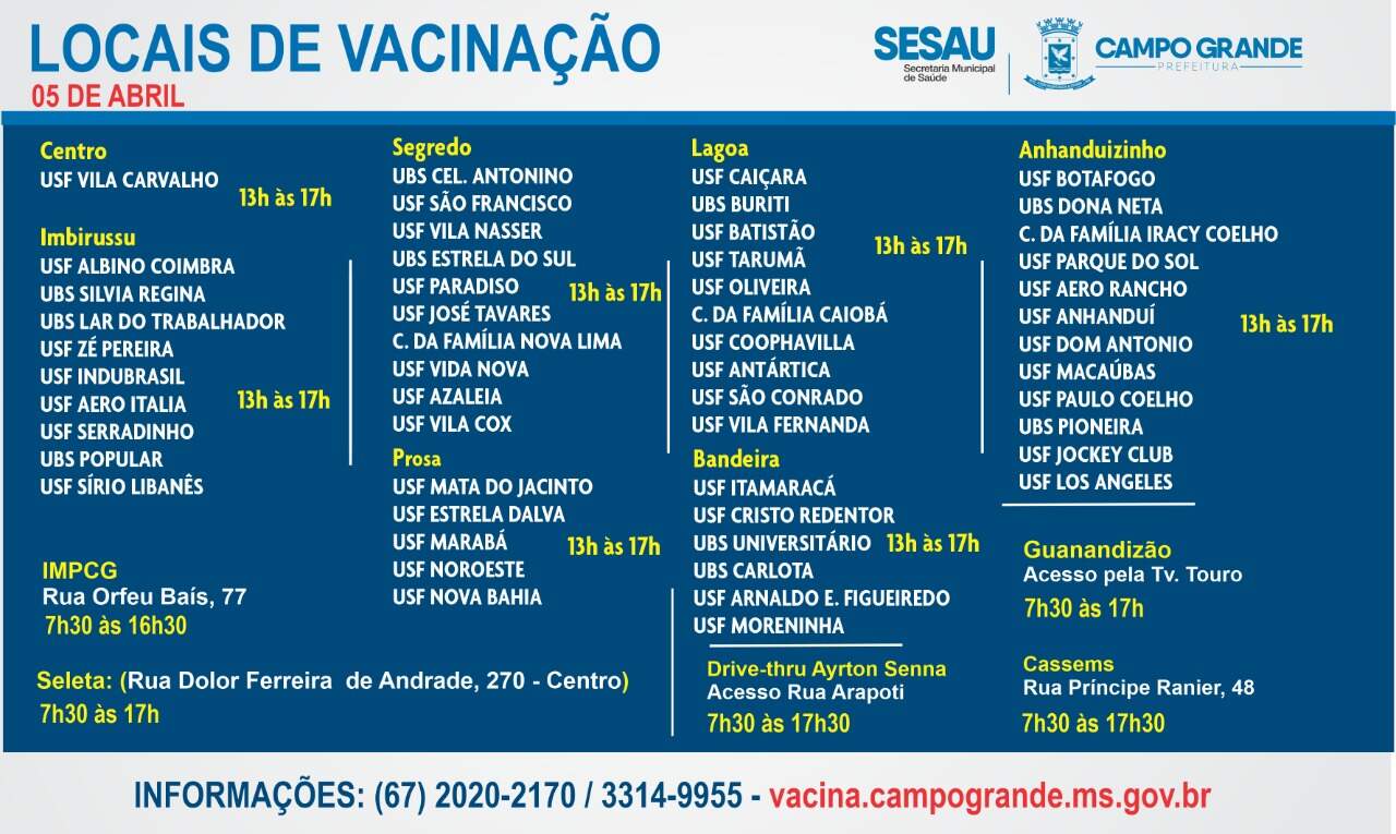 calendario vacinacao 5 2 - Idosos de 63 anos e profissionais de saúde com mais de 45 serão vacinados nesta segunda-feira; confira locais