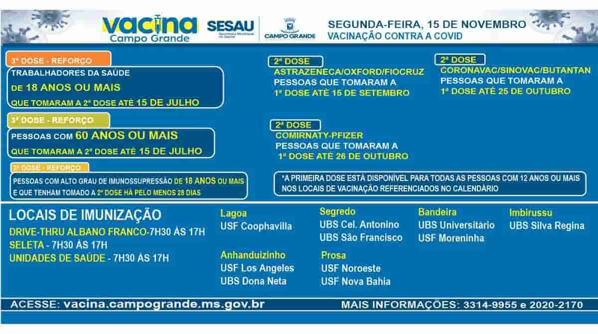 claendario vacinacg 1411 - Feriado terá vacinação contra covid em Campo Grande; confira pontos de imunização
