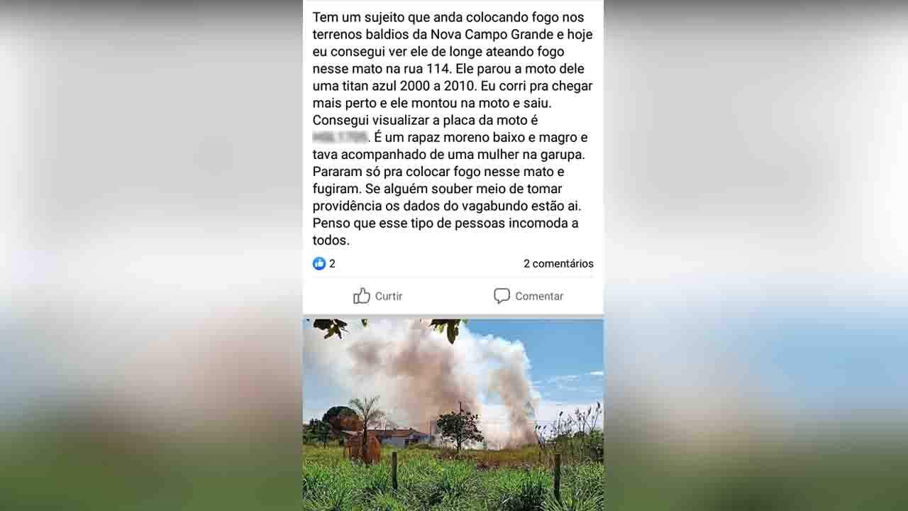 denuncia queimada face novacg - Queimadas se espalham e moradores de bairro em Campo Grande pedem ajuda: 'Está insuportável'