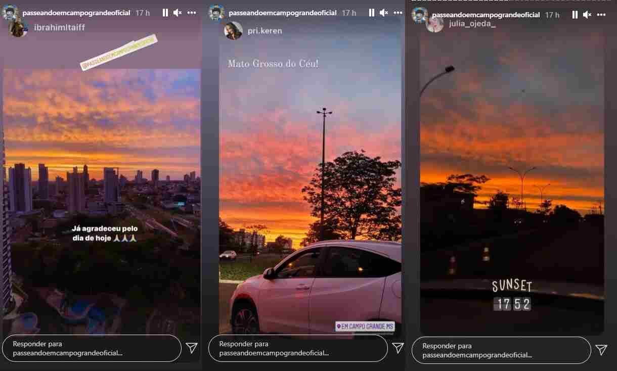 Imagens enviadas por campo-grandenses captaram a beleza do entardecer na Capital (Fotos: Reprodução, Instagram)