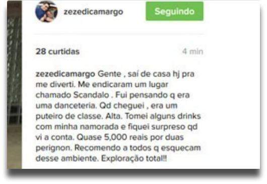 Zezé reclama nas redes sociais / Foto: Reprodução