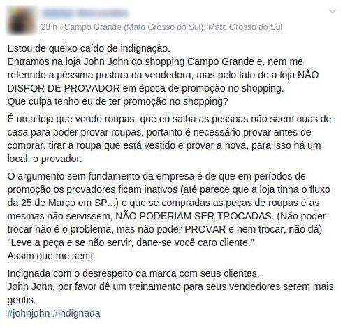 Loja de grife impede troca e uso de provador e revolta cliente