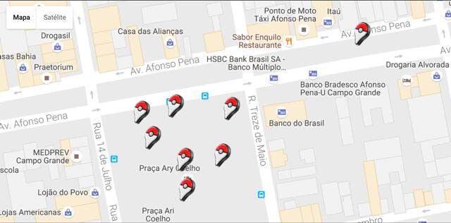 Região da Praça Ari Coelho (Reprodução/MapaPokémonGo)