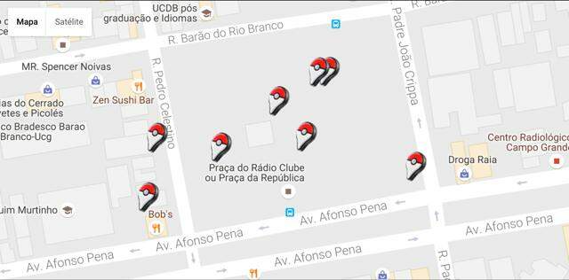 Praça do Rádio Clube e imediações (Reprodução/MapaPokémonGo)