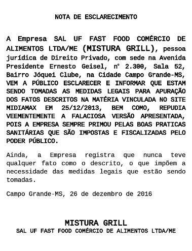 Nota de esclarecimento da marca Mistura Grill / Foto: Reprodução