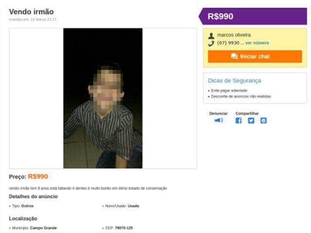 Será brincadeira? Criança de 8 anos é colocada à venda na OLX pelo irmão