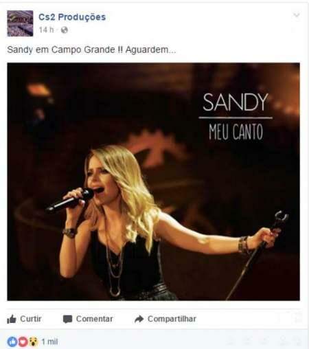 Depois de Tiago Iorc, show de Sandy é aposta de produtora campo-grandense