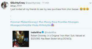 Roupa do Homem de Ferro, usada por Robert Downey Jr, é roubada