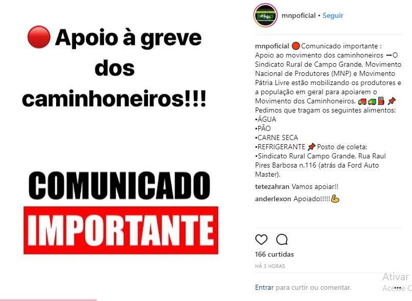 Sindicato Rural sinaliza apoio e pede que moradores ‘ajudem' caminhoneiros em greve