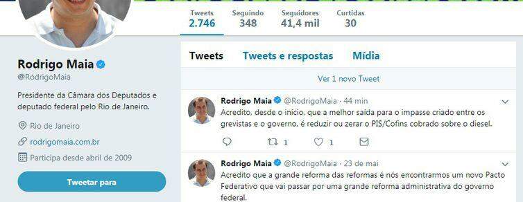 No Twitter, Rodrigo Maia afirmou que a melhor saída para o impasse entre grevistas e governo é reduzir ou zerar o PIS/Cofins - Reprodução/Agência Brasil
