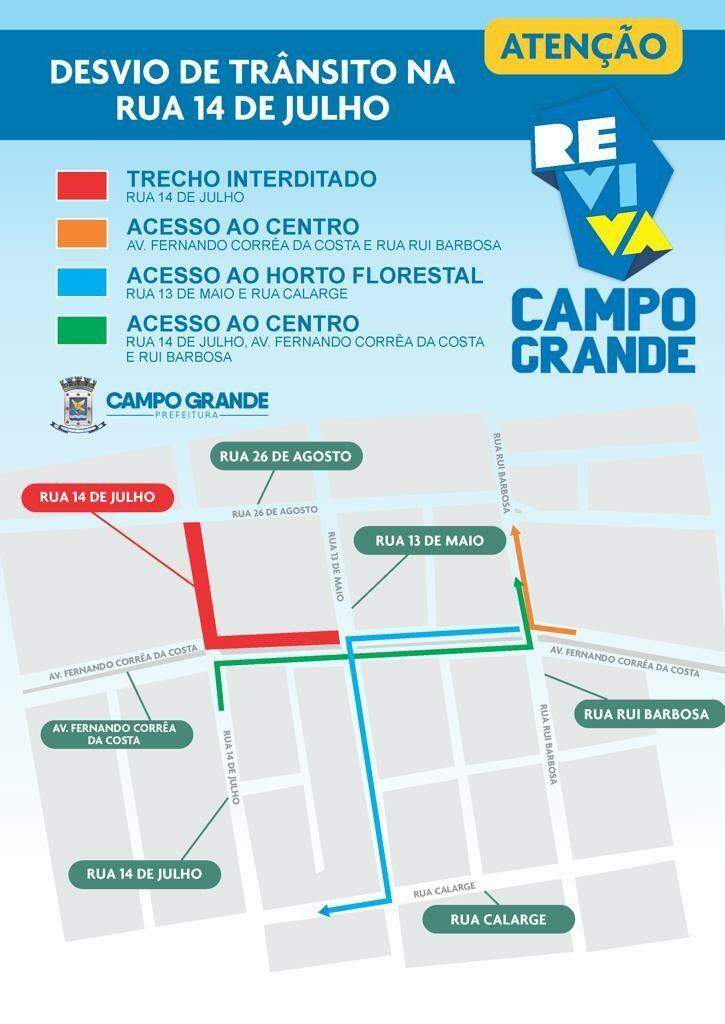 Prefeitura interdita trechos da avenida Fernando Corrêa da Costa e rua 14 de Julho para obras