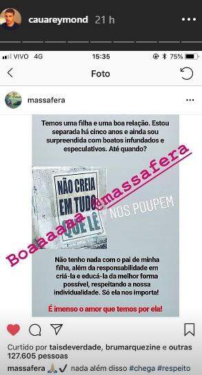 Grazi e Cauã se manifestam sobre boatos da volta do casal