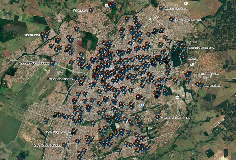 Mapa de ginásios em Campo Grande | Reprodução Google Maps