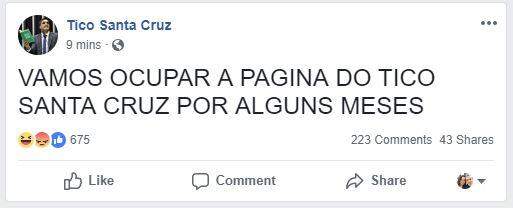 Página de Tico Santa Cruz no Facebook é invadida ‘democraticamente’