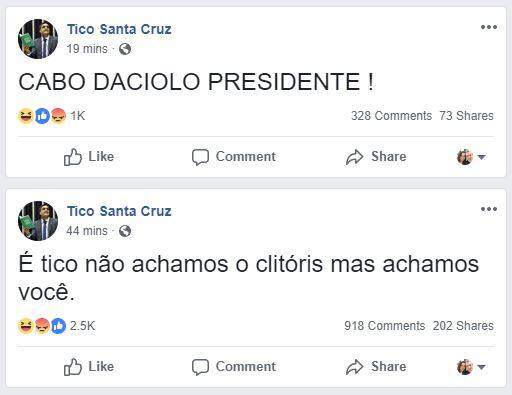 Página de Tico Santa Cruz no Facebook é invadida ‘democraticamente’