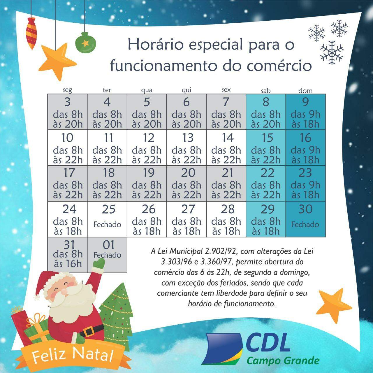 Ho! Ho! Ho!: Comércio de Campo Grande funciona em horário especial em dezembro