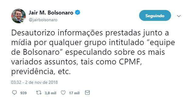 Bolsonaro desautoriza especulações sobre futuras decisões de governo