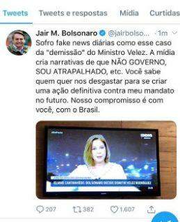 Senadora de MS anuncia queda de ministro e é desmentida por Bolsonaro