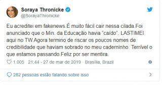 Senadora de MS anuncia queda de ministro e é desmentida por Bolsonaro