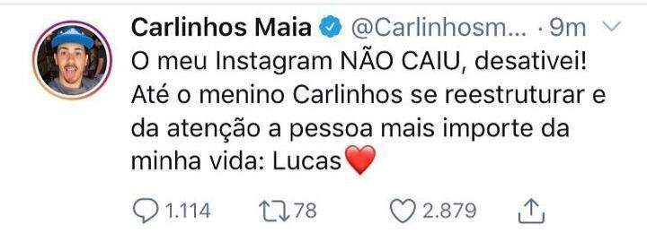Carlinhos Maia desativa o Instagram depois de barraco com Whindersson Nunes
