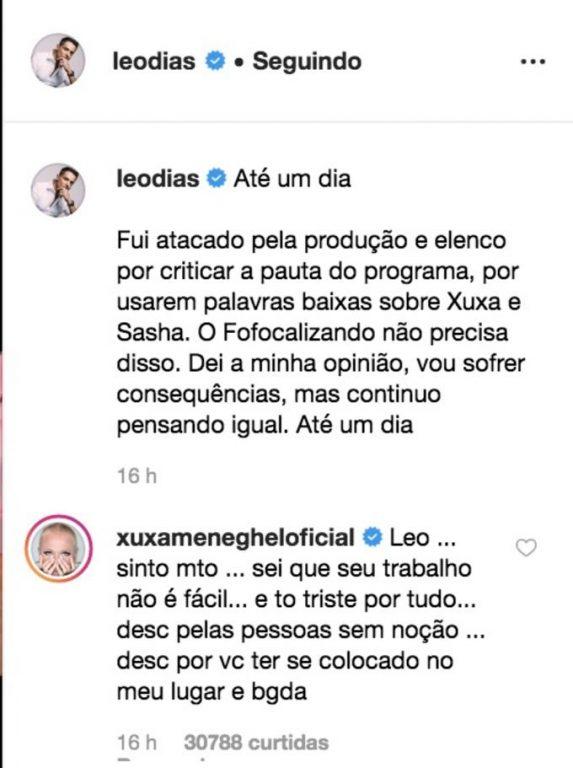 Xuxa manda recado para Leo Dias após bate-boca no 'Fofocalizando'