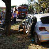 Ladrões batem carro em árvore durante suposto sequestro de motorista de aplicativo