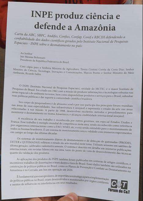 Após críticas de Bolsonaro, cientista divulgam carta aberta em defesa do Inpe na SBPC