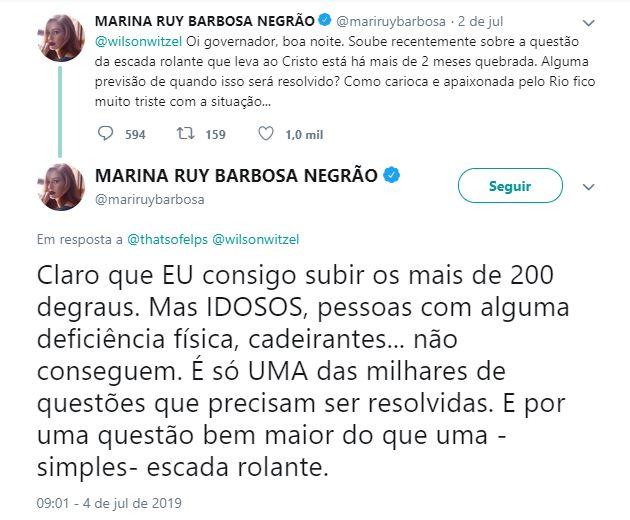 Marina Ruy Barbosa é criticada após fazer reclamação para Witzel