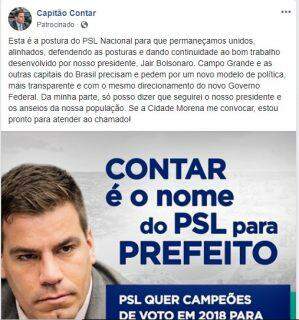Com post patrocinado, Capitão Contar lança pré-candidatura a prefeito de Campo Grande