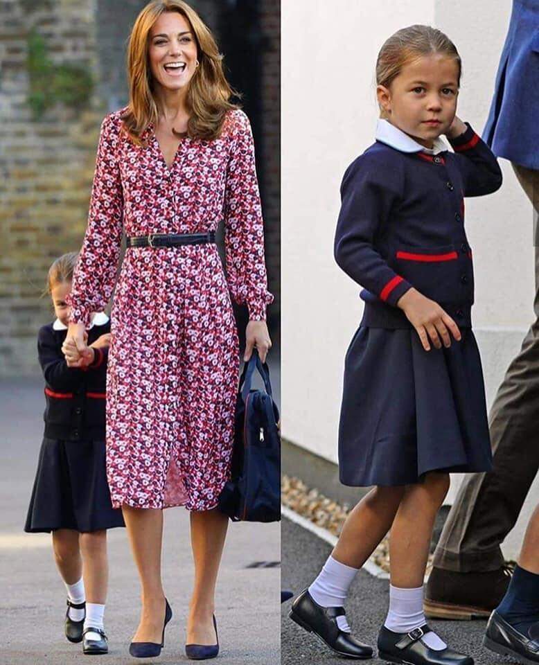 A princesa Charlotte chega para seu primeiro dia de escola