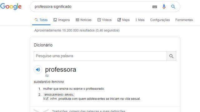 Após campanha ganhar as redes, Google edita definição de professora como prostituta