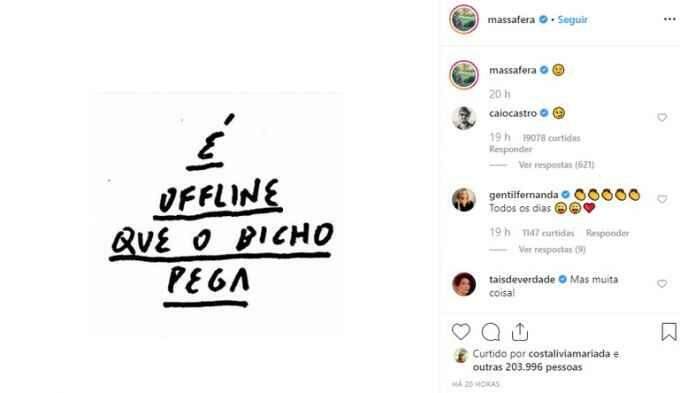"É offline que o bicho pega", compartilha Grazi Massafera e Caio Castro concorda