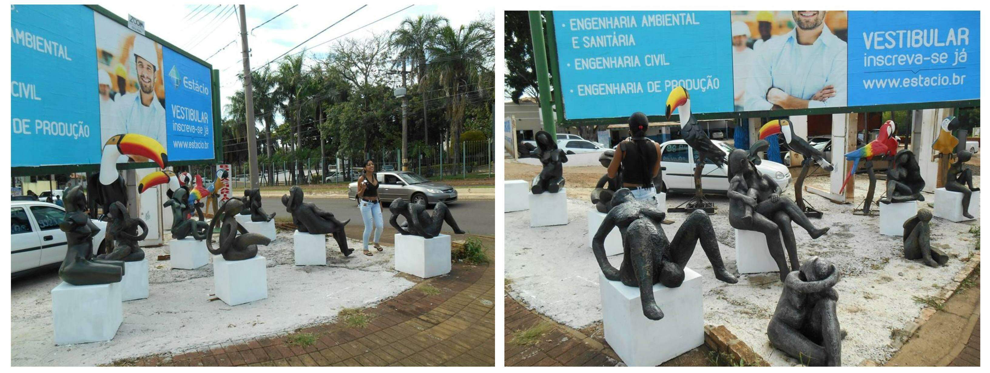 Na Zahran: enquanto carros passam, escultura é puro amor, com direito à mão boba