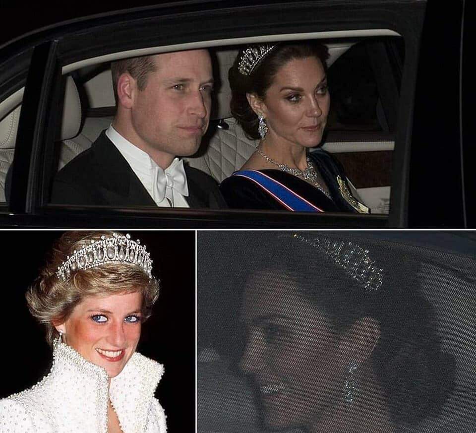 Kate Middleton usa coroa de Lady Di em jantar diplomático