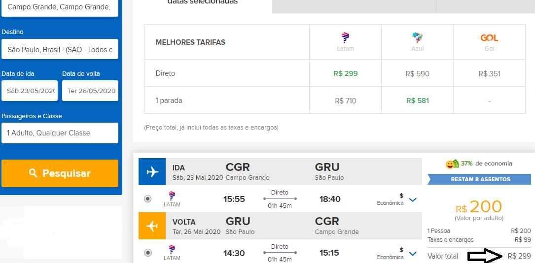 Mais barato que o ônibus: Voos de ida e volta de Campo Grande para SP por apenas R$ 299