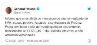 Chefe da GSI, general Heleno testa positivo para o novo coronavírus