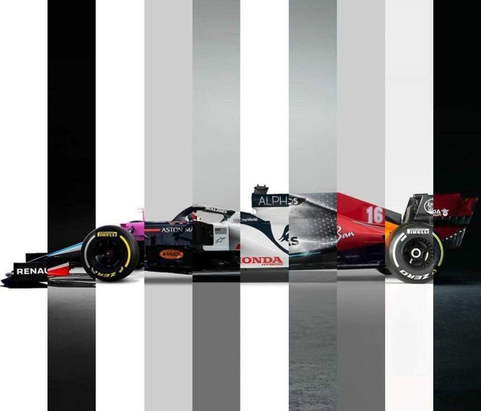 Imagem compõe os 10 carros das equipes da temporada 2020 da Fórmula 1