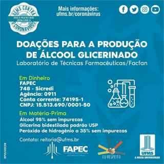 UFMS pede doações para produção de álcool em gel