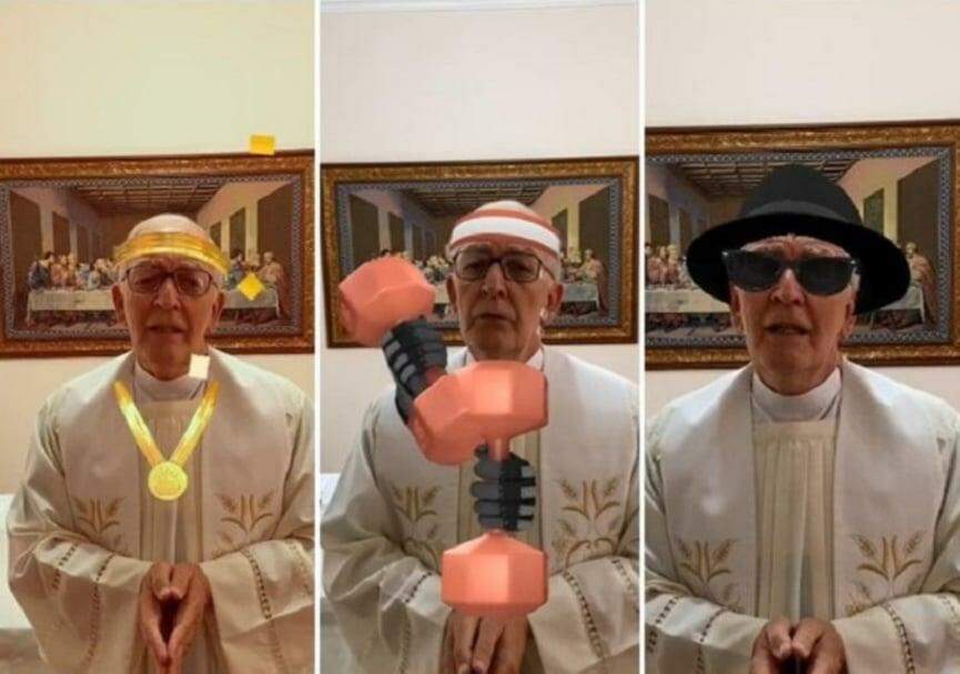 Padre esquece de desativar filtro do Facebook e reza missa repleto de figurinhas na quarentena