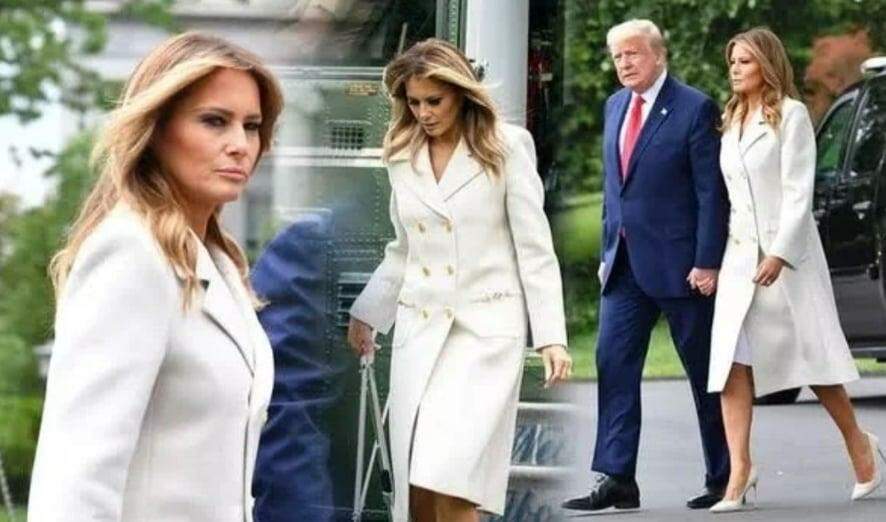 Melania Trump combina seu casaco e sapatos brancos para marcar o Memorial Day