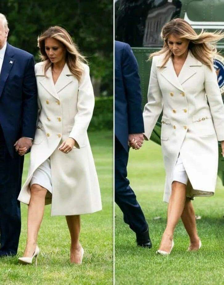 Melania Trump combina seu casaco e sapatos brancos para marcar o Memorial Day