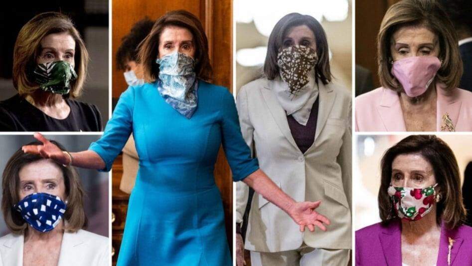 Nancy Pelosi e suas máscaras, símbolo de comunicação e expressão.