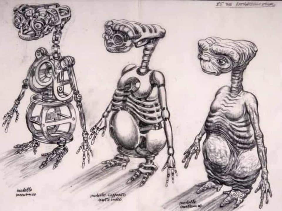 Projetos e desenhos do Alien do filme  'E.T. O Extraterrestre'