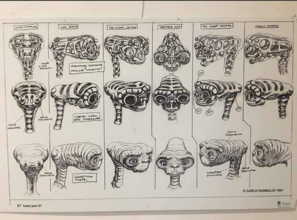 Projetos e desenhos do Alien do filme  'E.T. O Extraterrestre'