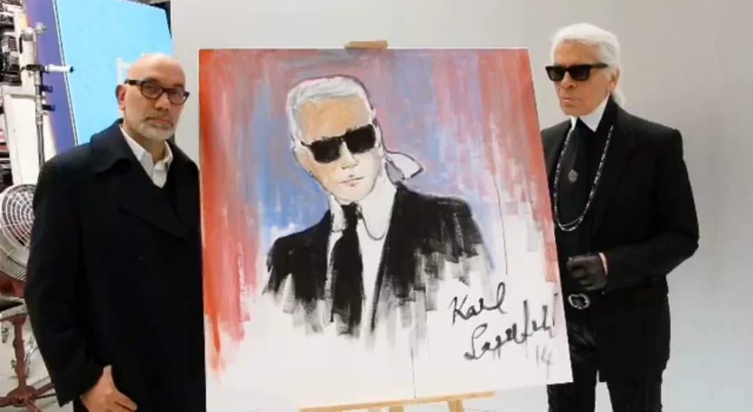 Um auto-retrato de Karl Lagerfeld feito para "Madame Figaro" foi vendido por 17.980 euros em leilão.