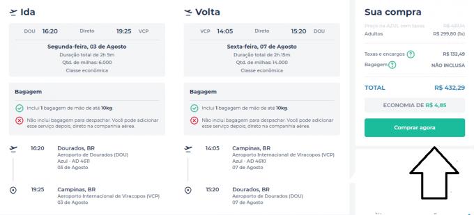 Dourados voltará a receber voos da Azul no dia 3 de agosto: passagens de ida e volta para SP por R$ 432