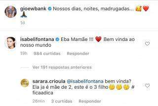 Isabeli Fontana é criticada após comentar foto de Giovanna Ewbank