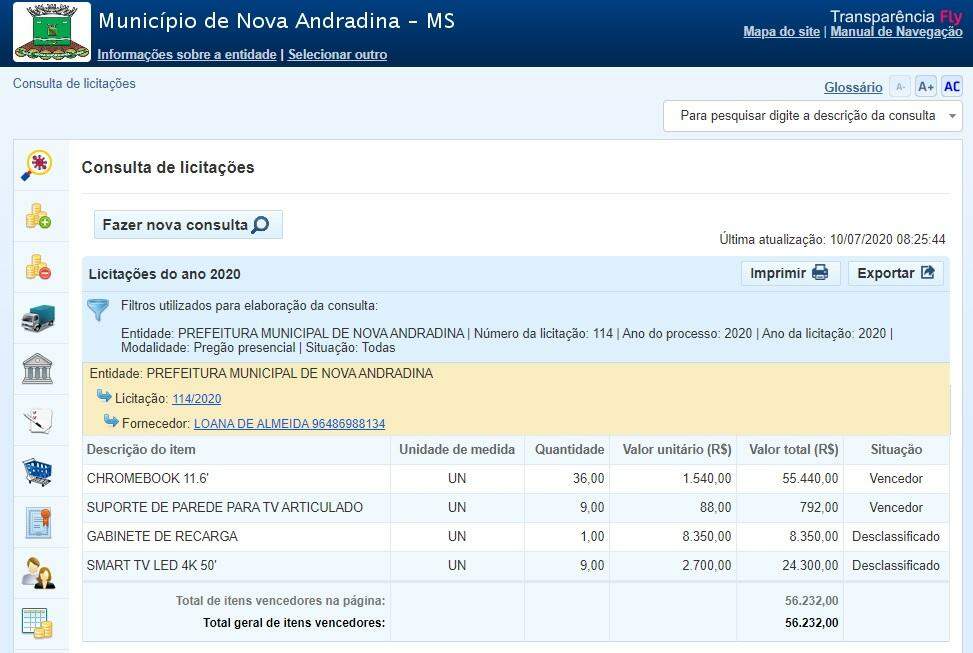 Prefeitura de Nova Andradina vai comprar R$ 55 mil em chromebooks para educação